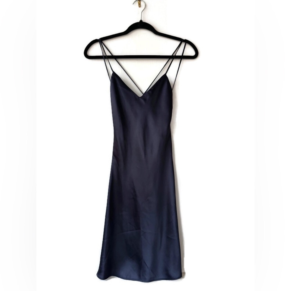 Topshop Navy Blue Satin Style Slip Mini Dress
